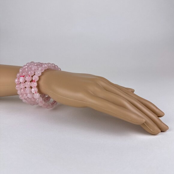 One - Facet 8mm Rose Quartz Crystal Beaded Stretch Bracelet. - Picture 4 of 10